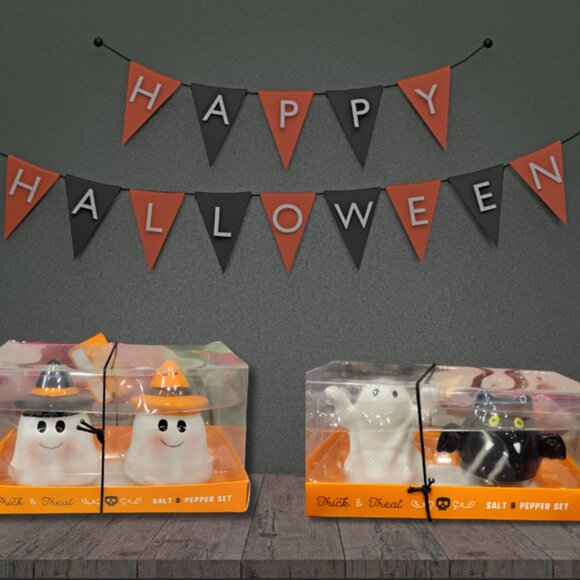 Vintage Halloween Bat & Ghost Salt and Pepper Shakers – Ceramic Kitchen Décor - Picture 6 of 7